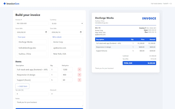 build a full stack web app using python and javascript
