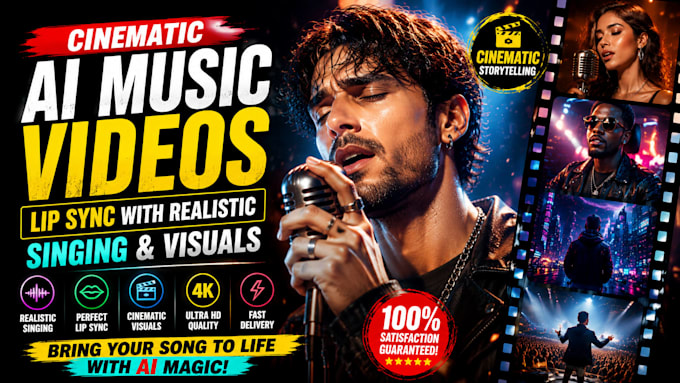 make cinematic ai music videos lip sync with realistic singing and visuals