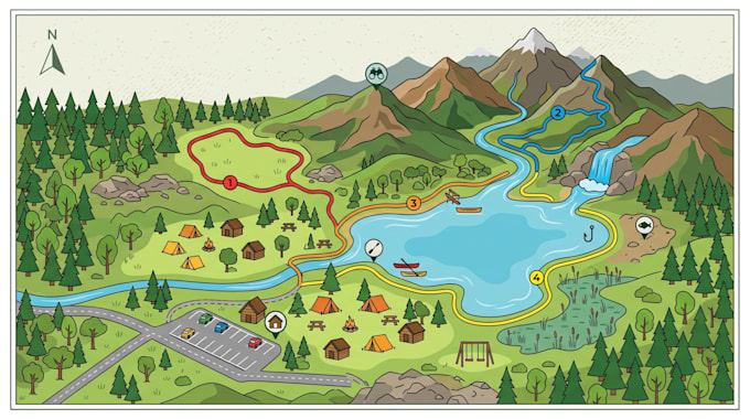 illustrate custom park map hiking map and outdoor adventure location map