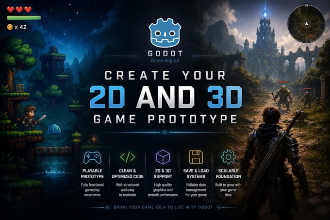 create a playable 2d or 3d game prototype using godot engine