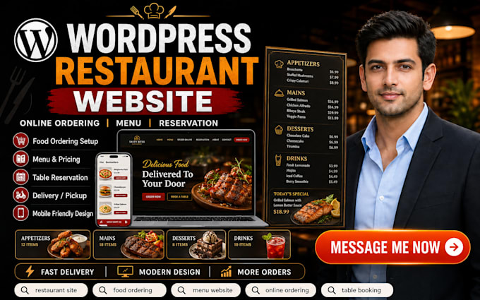 build restaurant website on wordpress with online ordering menu reservation