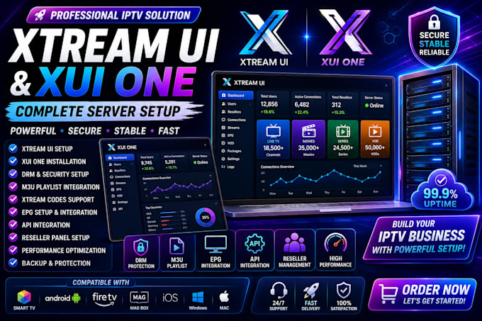 setup  fully working xtream ui and xui one panel with m3u playlists