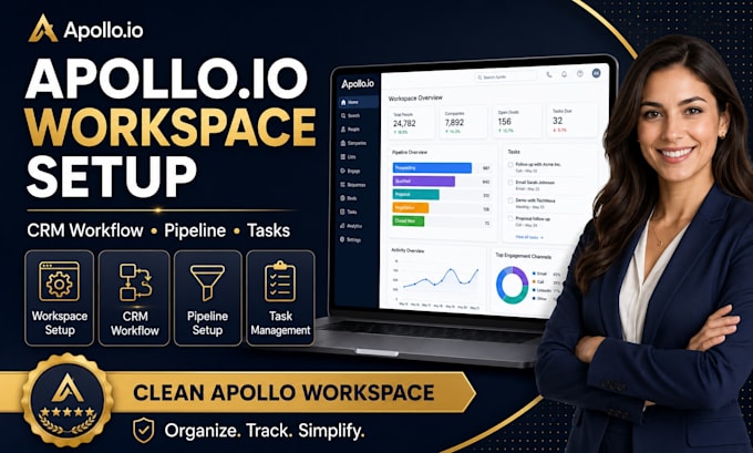 setup apollo io workspace, CRM workflow, pipeline and task management