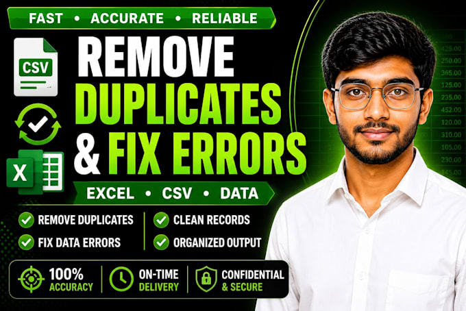 remove duplicates and fix errors in excel or CSV data
