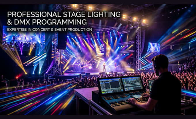 provide event lighting design, dmx programming stage visualization, stage setup