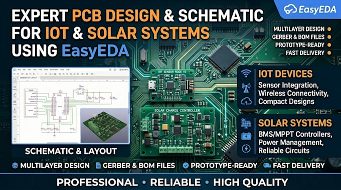 design expert pcb design and schematic using easyeda for iot and solar systems