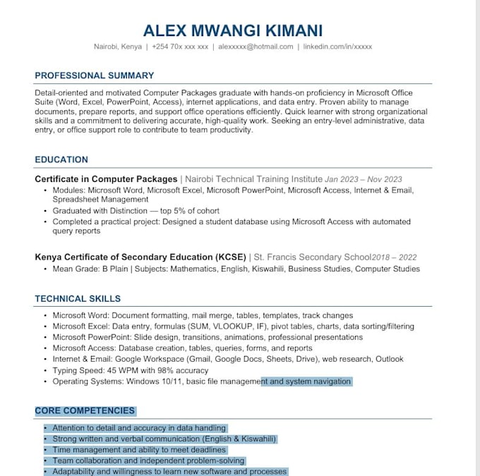 create a professional ats compliant CV tailor cover letter and linkedin profile