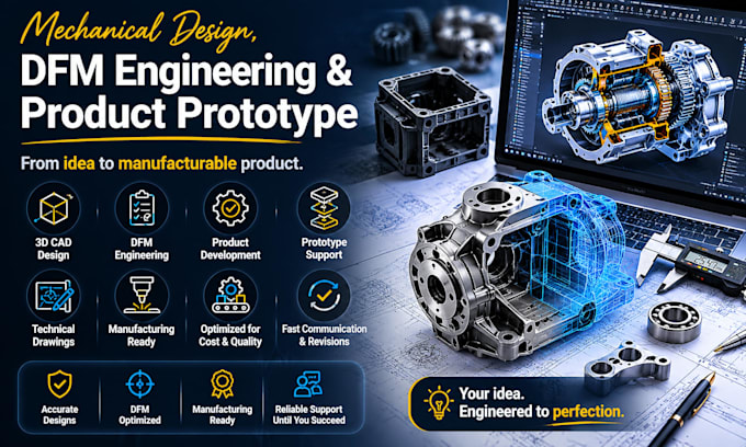 create mechanical design dfm engineering and product prototype