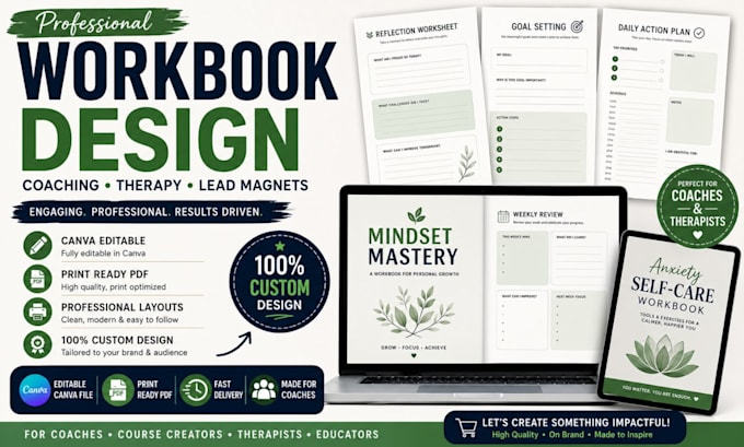 design a coaching workbook, worksheet and client pdf in canva