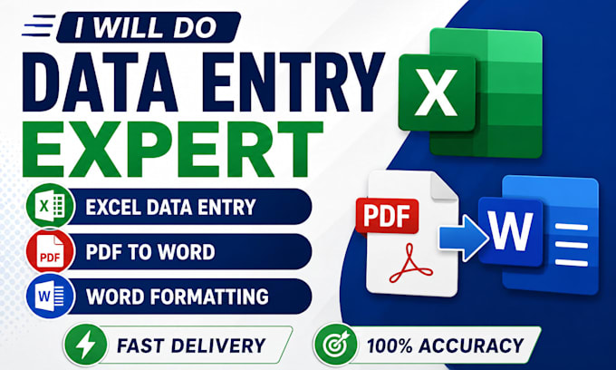 do excel data entry, PDF to word and ms word formatting