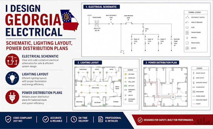 design georgia electrical schematic, lighting layout, power distribution plans