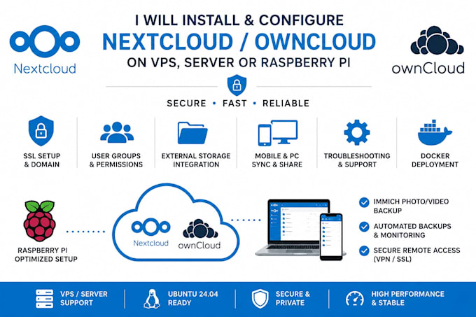 set up nextcloud hub and raspberry pi server with immich media storage install