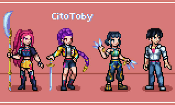 do pixel art animation, 2d sprite sheet, pixel art character design