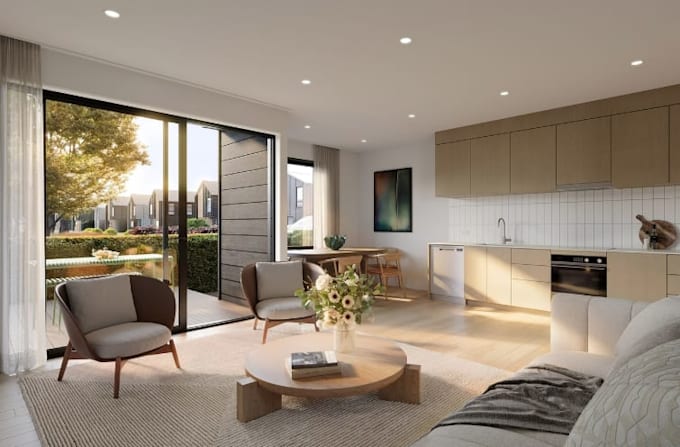 redesign open plan interior, detached house visualization,3d apartment rendering