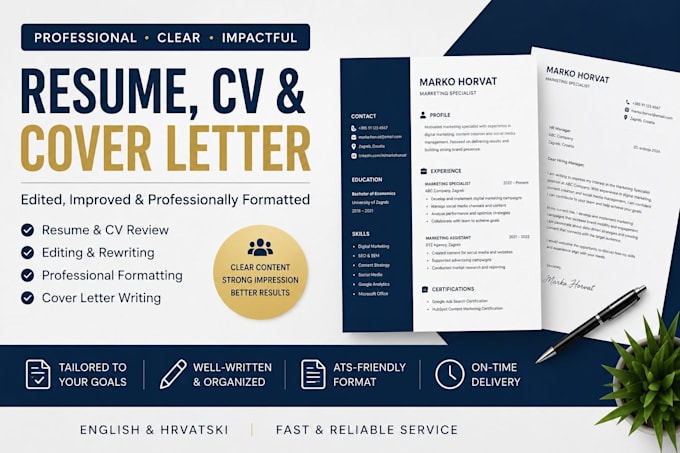 write a professional resume, CV and cover letter