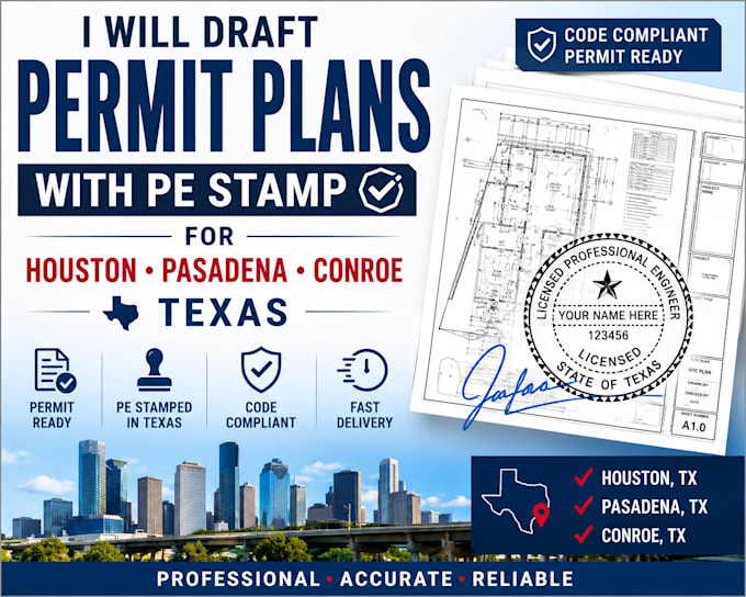 draft permit plans with pe stamp for houston pasadena conroe tx