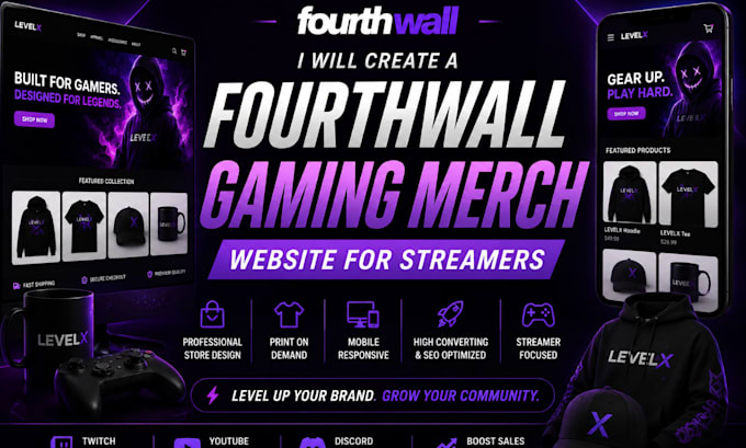 create a fourthwall gaming merch website for streamers and content creator