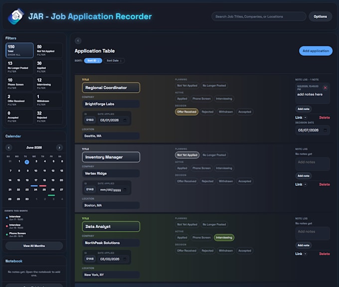 provide you with a job application tracker app