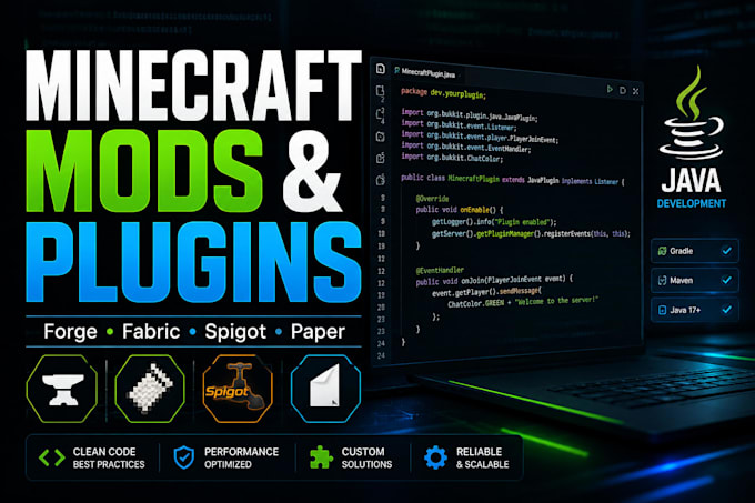 develop custom minecraft mods or plugins in java