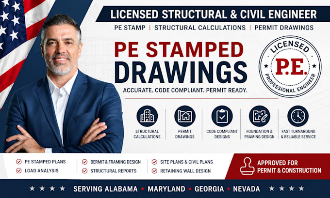 provide permit drawing with licensed engineer pe stamp florida washington