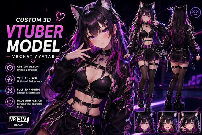 create custom 3d vtuber model vrchat avatar vroid character and 3d rigging