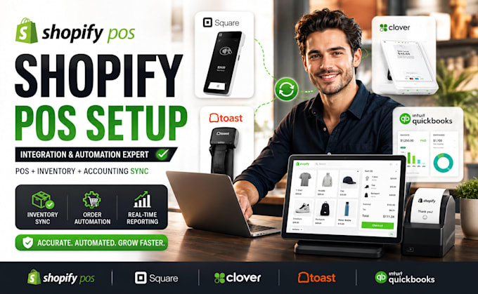 setup shopify pos square clover toast inventory sync order automation quickbooks