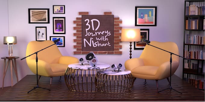 design a 3d podcast studio, recording room, broadcast studio, media studio