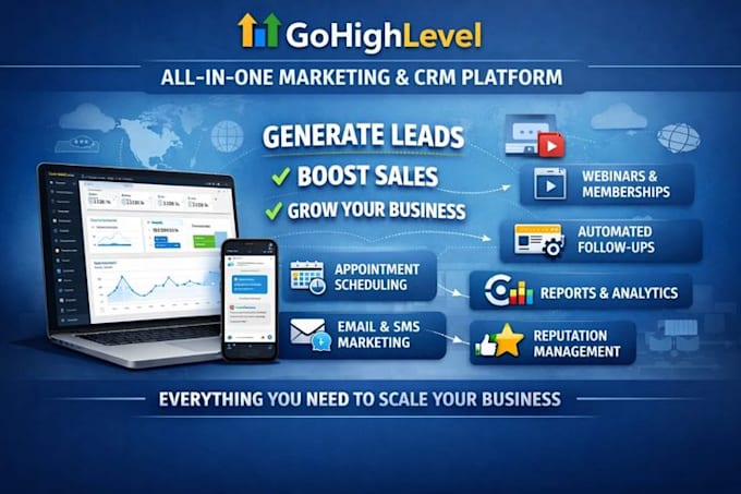 setup gohighlevel CRM, automation workflows, funnels and ai systems
