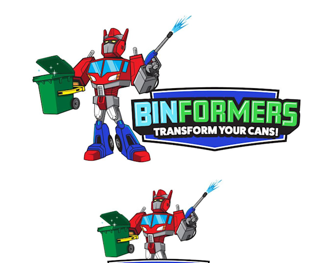 design unique cartoon trash bin cleaning service logo