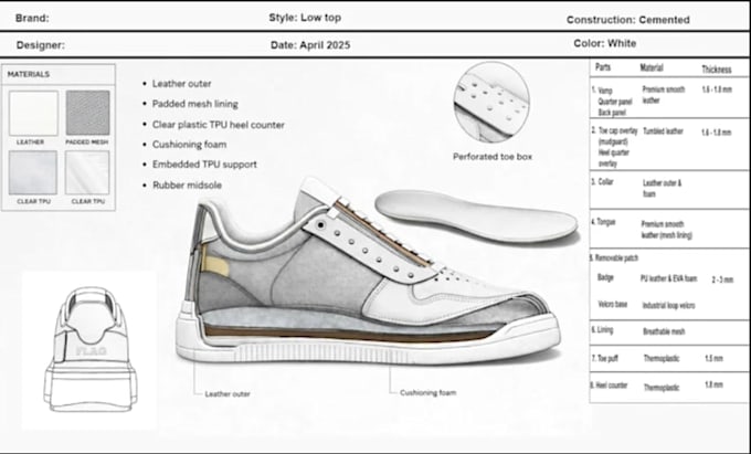 design custom shoe,sneaker concept sketches and techpack ready for manufacturer