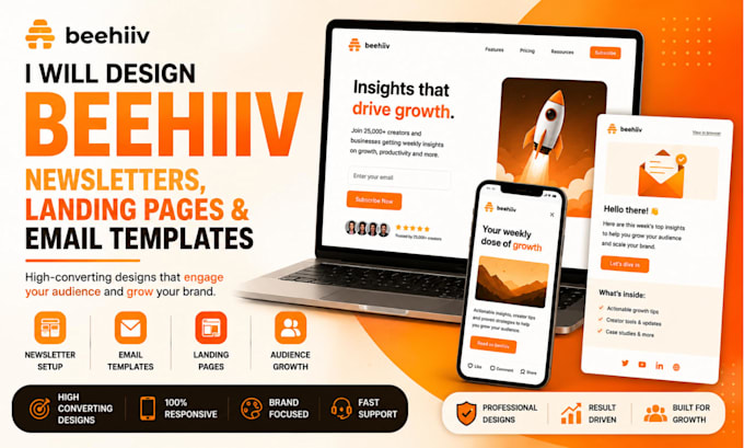 design beehiiv newsletters landing pages email template