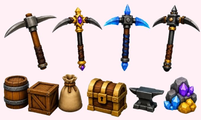 create stylized roblox 3d models, props, and hard surface assets, pickaxe model