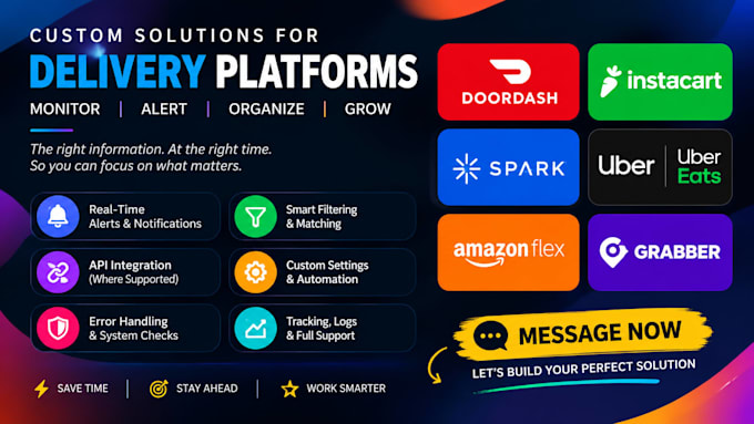 develop amazon flex bot, doordash bot, instacart bot, uber bot, spark driver bot