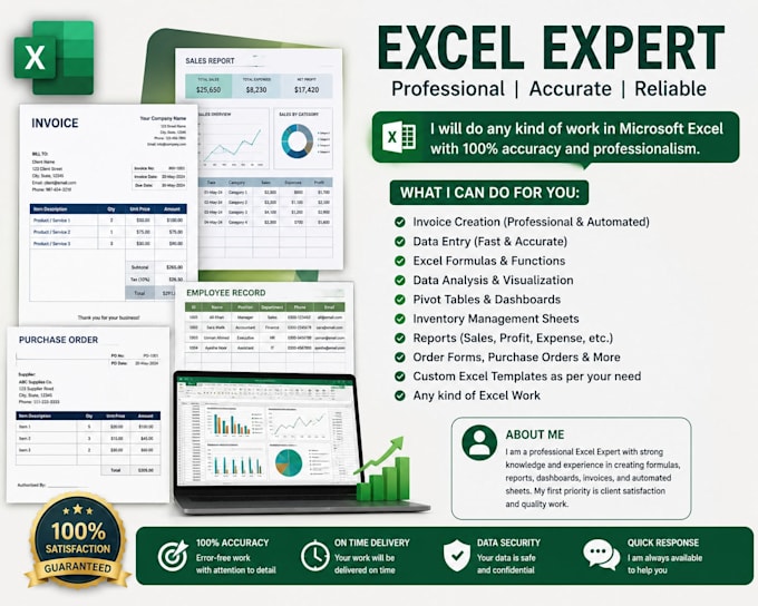 create custom excel spreadsheets dashboards invoice templates