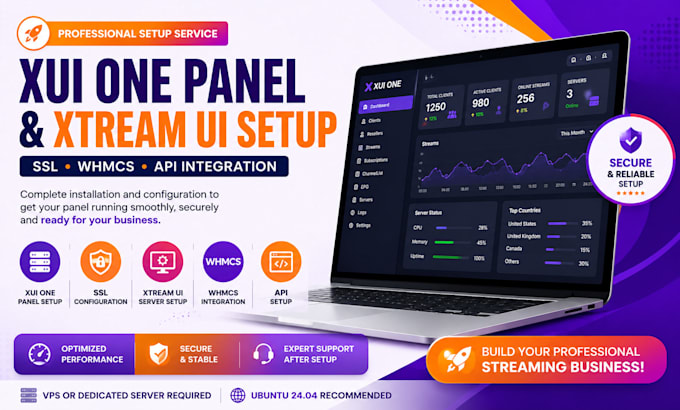 setup xui one panel, ssl panel installation, xtream ui server, whmcs, api setup