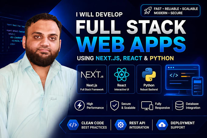 develop full stack web apps using nextjs react and python
