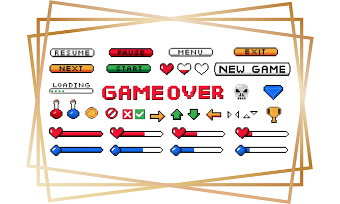 create game UI hud design for menus, battle UI and custom game icons