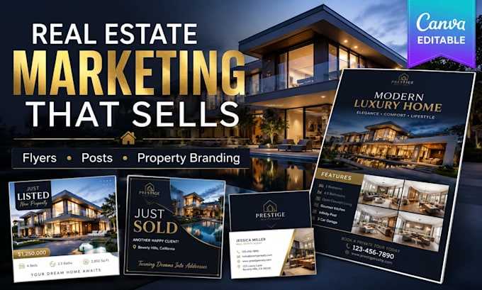design canva real estate posts, flyers and property branding