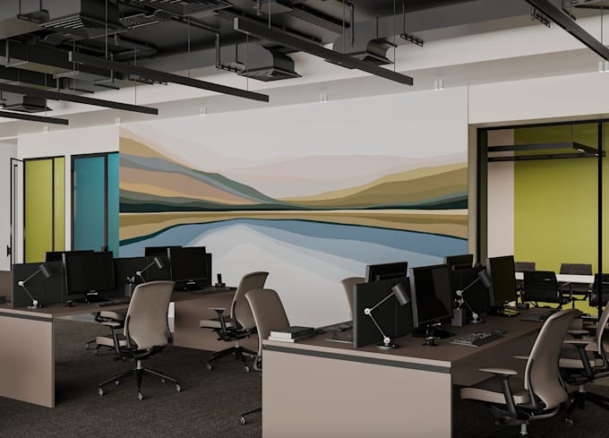 redesign office interior 3d rendering, architecture 2d floor plan,home workspace