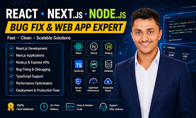 Fix bugs in your react next js and node js web application by ...