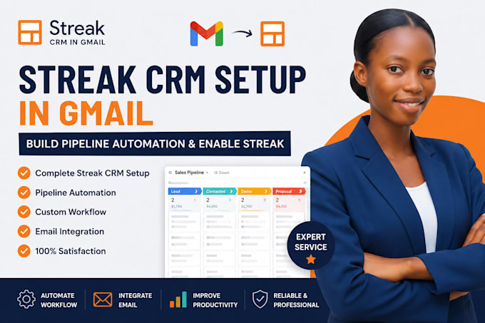 setup streak CRM in gmail, build pipeline automation and enable streak