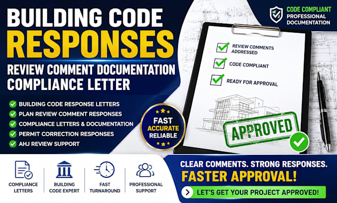 write building code responses, review comment documentation, compliance letter
