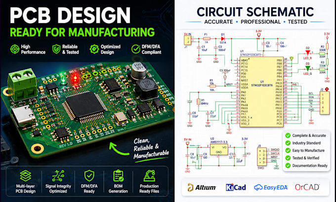 design pcb and circuit schematic ready for manufacturing and prototyping