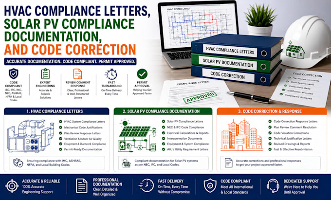hvac compliance letters, solar pv compliance documentation, and code correction