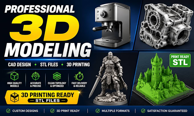 do 3d modeling cad design and 3d printing ready stl files