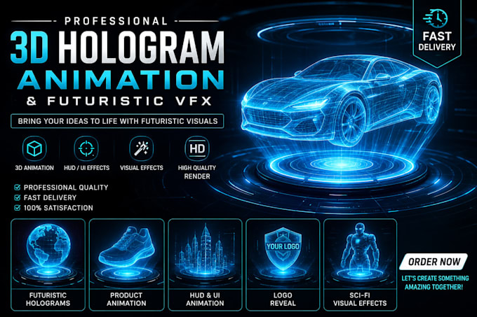 custom professional 3d hologram animation and  visuals
