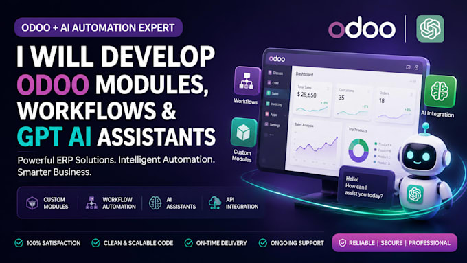 develop custom odoo modules, automated workflows and gpt ai business assistants