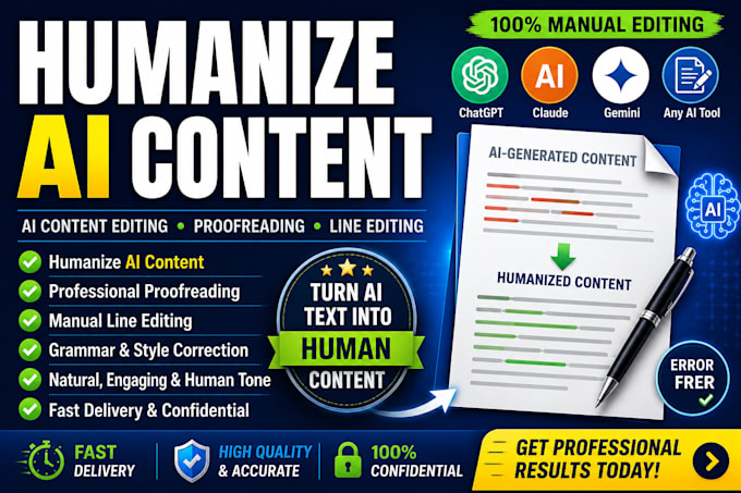edit ai content, humanize ai content, line edit and proofreading