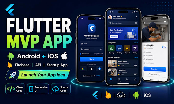 develop flutter mvp app with firebase for android and ios