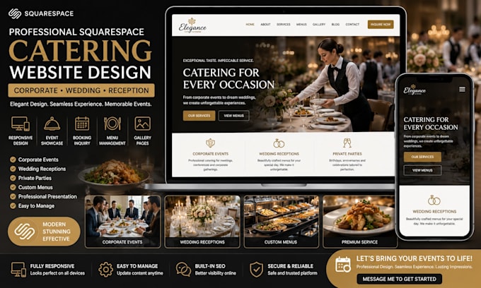 design catering corporate wedding dress reception platform squarespace website